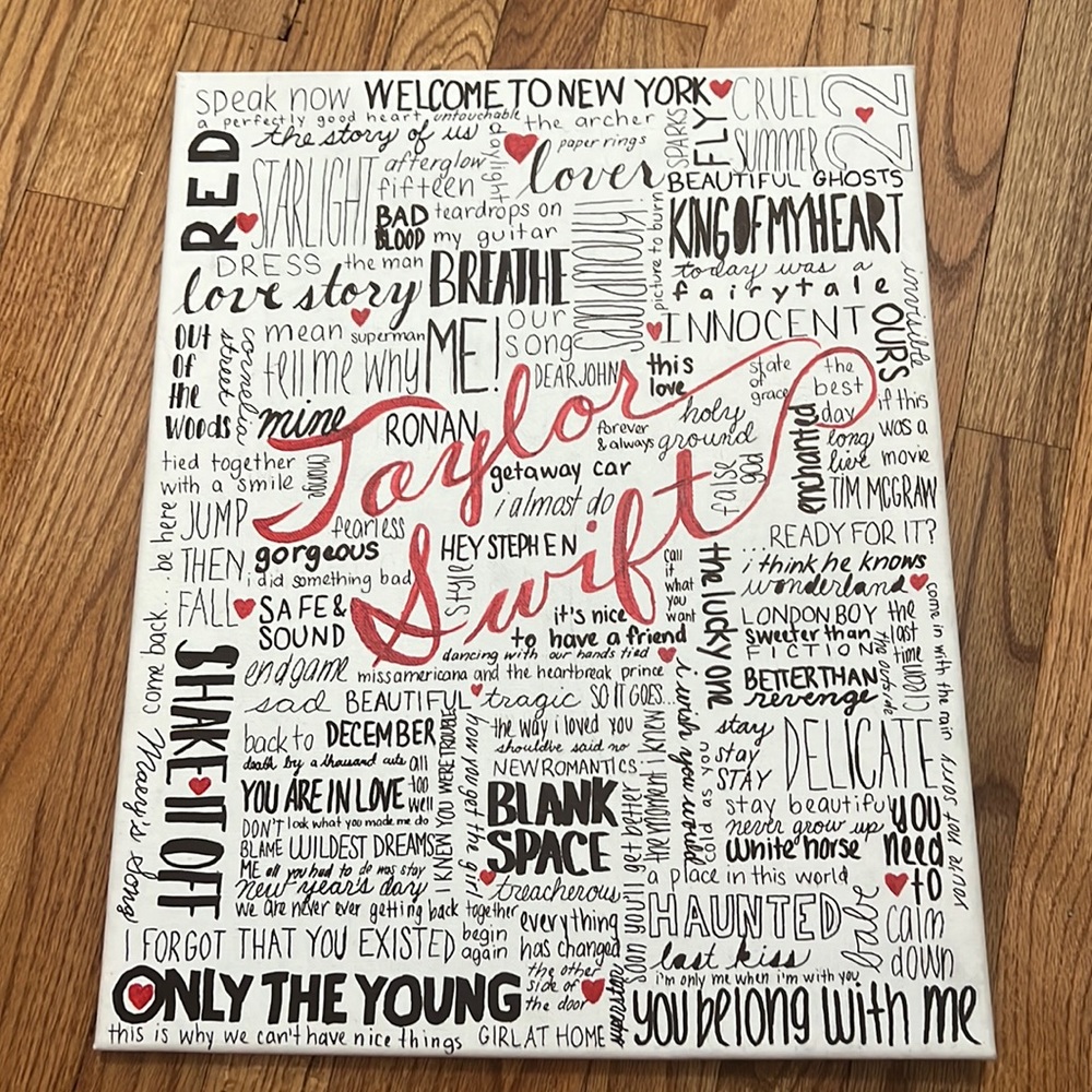 taylor swift song collage on canvas